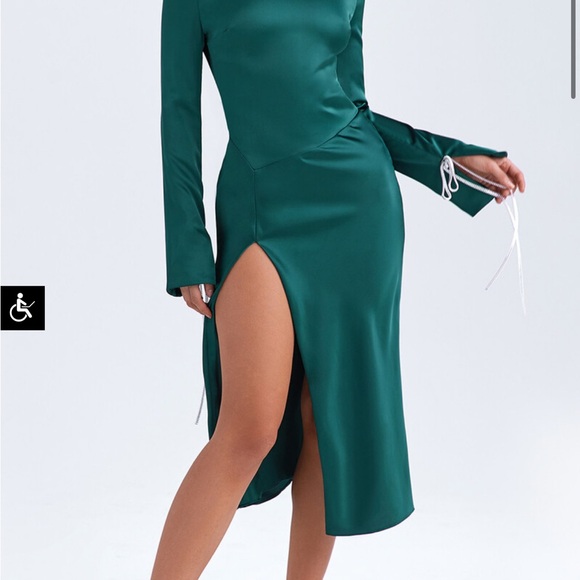 HouseofCB Elegant Green Satin Midi Dress - Picture 4 of 7